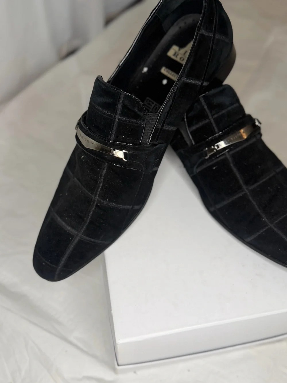 Men's Black Suede Check Loafers with Metal Accent